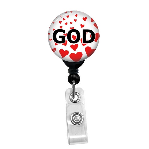I Love God With Hearts Background Retractable Badge Reel Custom Name Card ID Badge Holder