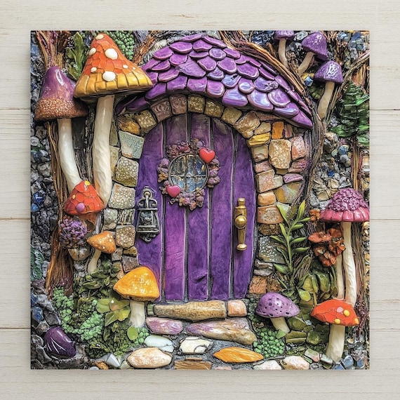Mosaic Fairy House Tile Art: Whimsical Cottagecore Wall Decor