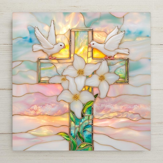 Christian Cross Wall Art Ceramic Tile Faith Home Decor Religious Gift Baptism Confirmation Decor