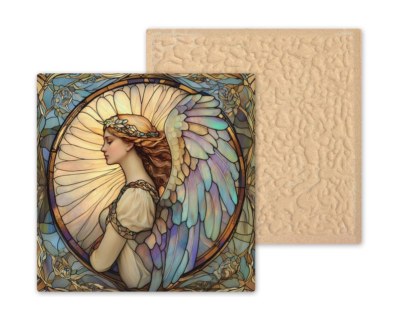 Guardian Angel Wall Art Ceramic Tile Stained Glass Style Memorial Sympathy Religious Spiritual Gift Decor image 9