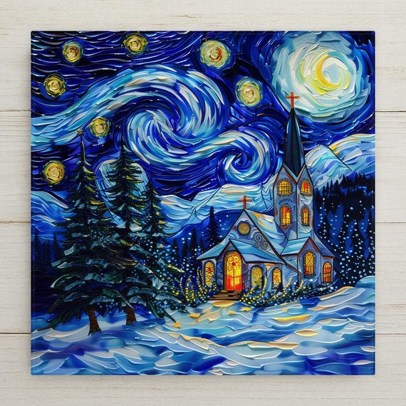 Stained Glass Starry Night Church Tile Home Decor: Christmas Wall Art Decor for Holiday & Spiritual Gifts