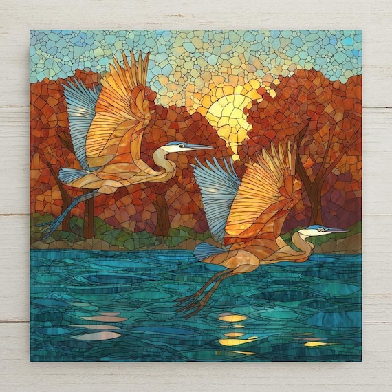 Heron Wall Art Ceramic Tile Bird Lover Gift Great Blue Heron Decor Wildlife Art Tile