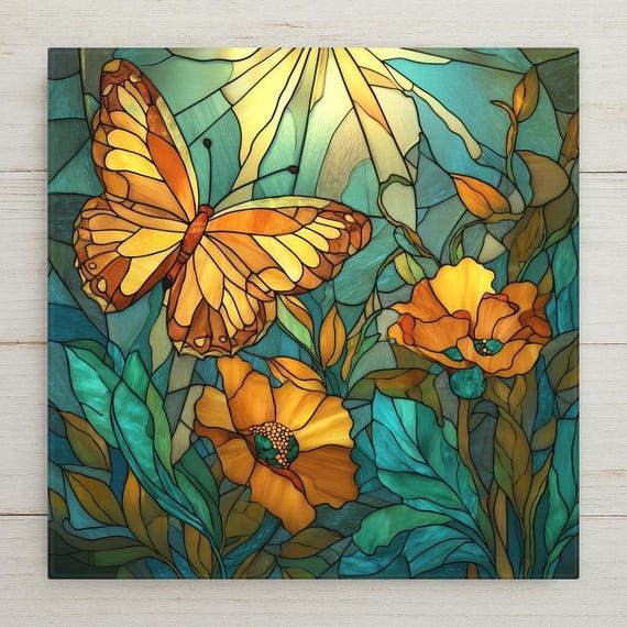 Butterfly Wall Art Ceramic Tile – Monarch Butterfly Decor – Cottagecore Garden Decor – Botanical Wall Art – Decorative Wall Tile