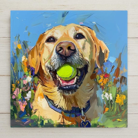 Labrador Retriever Wall Art Ceramic Tile – Let’s Play Fetch – Labrador Retriever Gift – Dog Lover Wall Decor – Labrador Decor