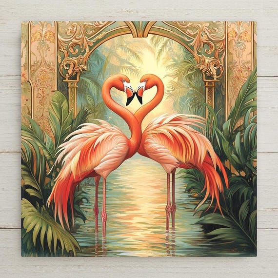 Art Nouveau Flamingo Tile: Tropical Bird Ceramic Wall Decor
