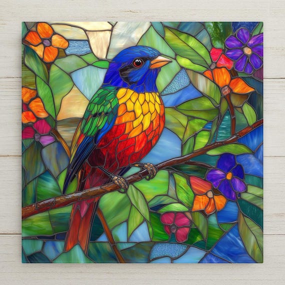 Colorful Bird Wall Art Ceramic Tile Nature Decor Bird Gift For Her Stained Glass Bird Tile