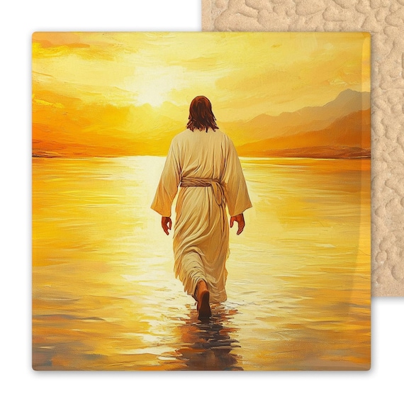 Jesus Walking on Water Ceramic Tile Art Christian Home Decor Religious Wall Art Faith Gift Inspirational Spiritual Artwork Easter Gift