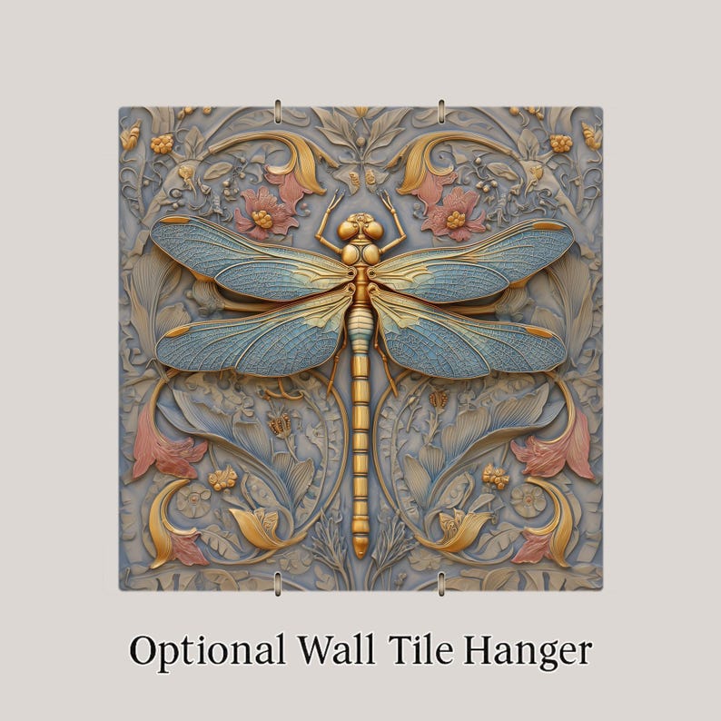 Azulejo de cerámica con diseño simbólico de libélula para pared, estilo Art Nouveau, regalo inspirado en la naturaleza, decoración para amantes de las libélulas. imagen 4