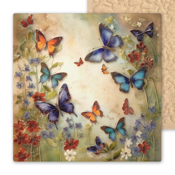 Colorful Butterfly Garden Ceramic Tile - Floral Wall Decor for Kitchen, Porch, Entryway - Cottagecore Art