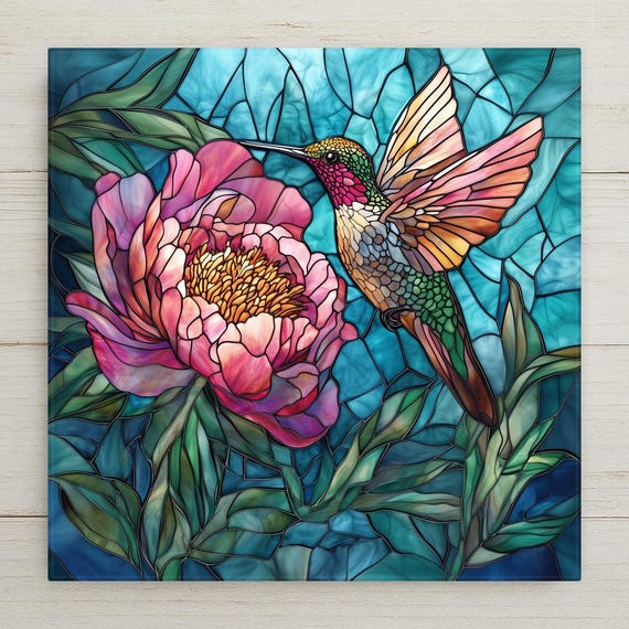 Hummingbird Wall Art Ceramic Tile Nature Lover Gift Garden Decor Bird Lover Gift Magnolia Floral Bird Tile