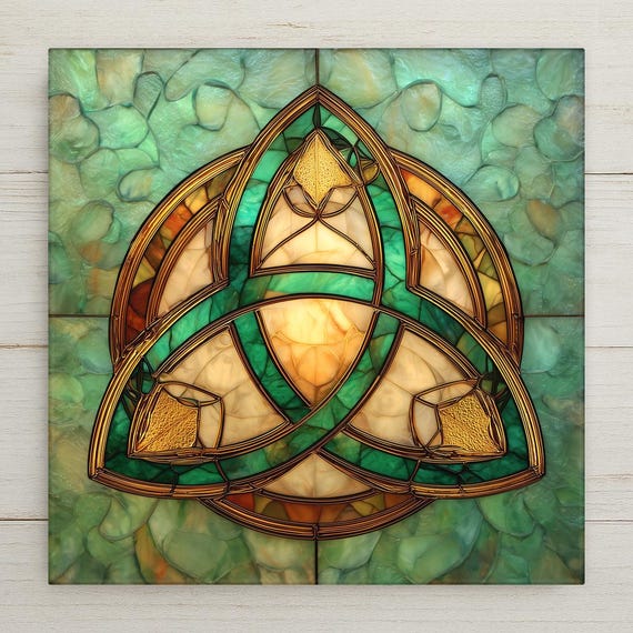 Celtic Trinity Knot Ceramic Tile Wall Art – Stained Glass Style Triquetra, Spiritual Wall Decor, Celtic Home Decor Gift