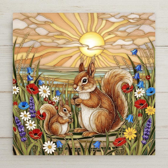 Squirrel Wall Art Ceramic Tile – Wildlife Wall Art Ceramic Tile – Rustic Cabin Decor, Woodland Nursery Decor, Nature Home Decor