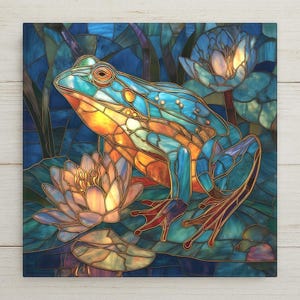 Frog Wall Art Ceramic Tile Frog Lover Gift Bathroom Decor Pond Art Nature Gift Lily Pad Art Frog Tile