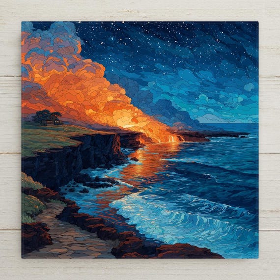 Hawaii Volcanoes Wall Art Ceramic Tile Hawaii Gift National Park Decor Lava Flow Nature Art Place Identity Tropical Gift