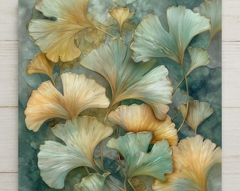 Azulejo de cerámica con diseño botánico de ginkgo para pared, regalo inspirado en la naturaleza, decoración estilo vidriera, regalo artístico para amantes de las plantas.