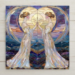 Gemini Zodiac Wall Art Ceramic Tile Stained Glass Style Twins Astrology Gift May June Birthday