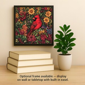Cardinal Wall Art Ceramic Tile Art Nouveau Gift William Morris Red Cardinal Decor Memorial Bird Sympathy Nature image 2