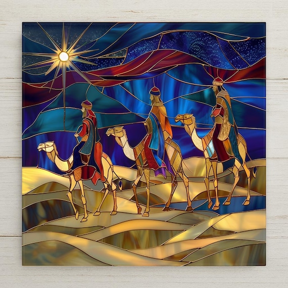 Nativity Ceramic Tile Wall Art: Three Wise Men Home Decor, Star of Bethlehem Wall Decor