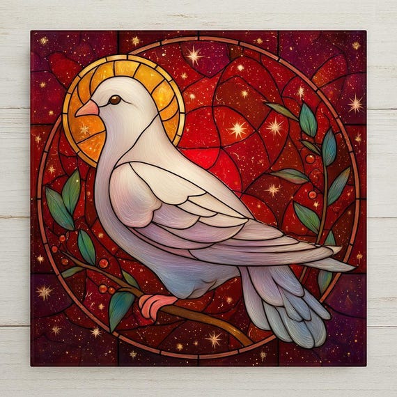 White Dove Ceramic Tile Wall Art - Stained Glass Style Peace Decor, Inspirational Gift for Meditation Room Chapel