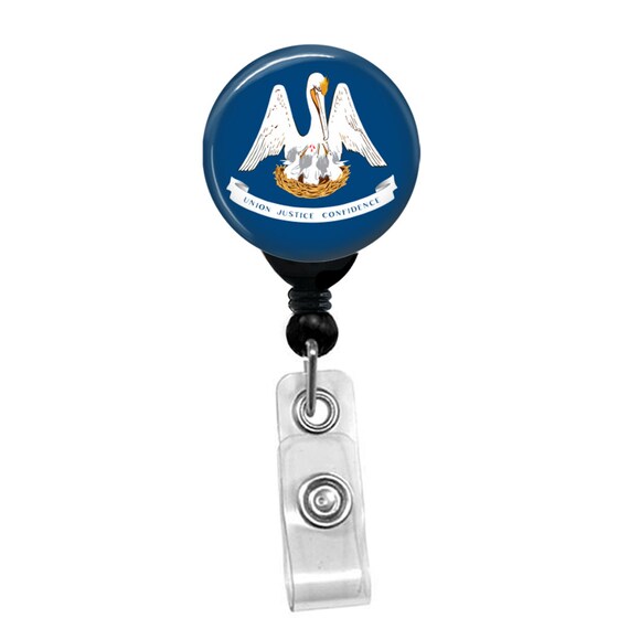 Louisiana State Flag Badge Reel – Retractable ID Holder Clip for Nurses Teachers Staff – Louisiana Pelican Patriotic Badge Accessory
