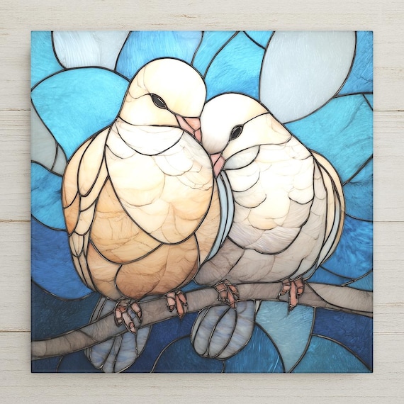 Love Birds Ceramic Tile Wall Art – Dove Couple Symbolic Wall Decor, Bonding Partnership Art, Meaningful Anniversary Gift