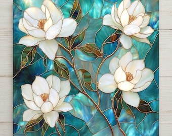 Magnolia Wall Art Azulejo Cerámico Art Nouveau Regalo Estilo William Morris Vidriera Decoración Floral Naturaleza Botánica