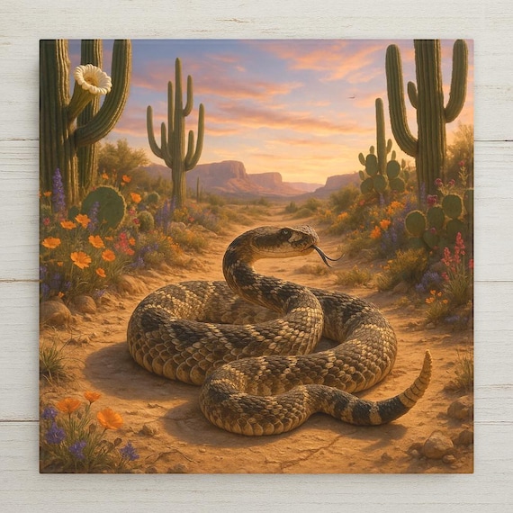 Rattlesnake Ceramic Tile Art: Southwest Desert Wildlife Decor
