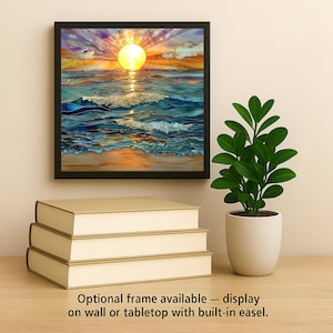 Ocean Sunset Ceramic Tile Wall Art – Stained Glass Style Coastal Seascape, Beach Wall Decor, Ocean Waves Home Decor Gift image 2