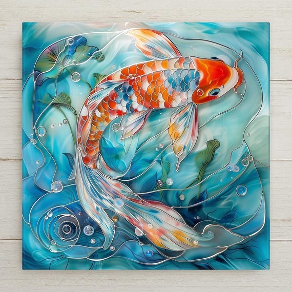 Koi Fish Ceramic Tile: Japanese Zen Wall Art