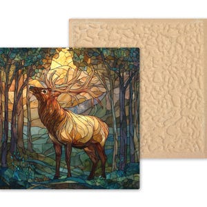 Azulejo de cerámica con diseño de alce para pared, regalo para amantes de la naturaleza, decoración rústica de cabaña, estilo vidriera, arte de la naturaleza, regalo para amantes de los alces. imagen 9