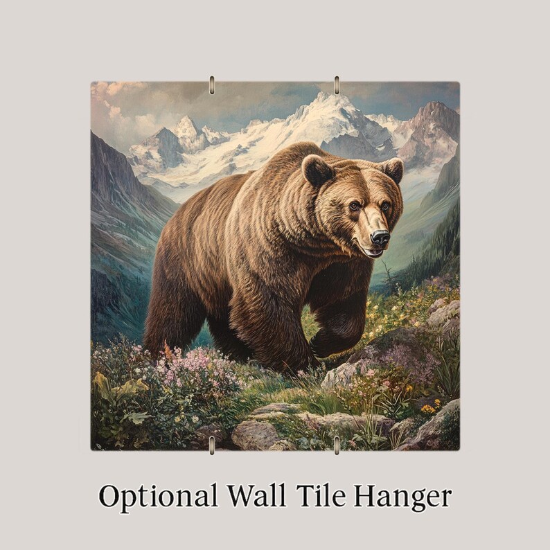 Azulejo de cerámica con diseño de oso grizzly para pared, regalo de naturaleza, decoración vintage naturalista, arte de la naturaleza, regalo para amantes de los osos. imagen 4