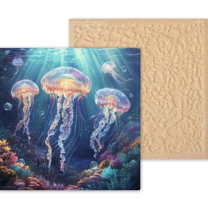 Luminescent Jellyfish Ceramic Tile: Ocean-Inspired Trivet, Wall Art & Bathroom Decor for Coastal Homes image 9