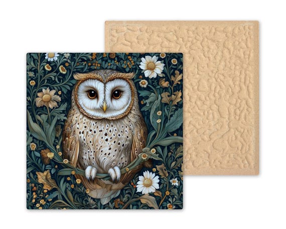 Art Nouveau William Morris Inspired Woodland Owl Lovers Ceramic Tile Wall Decor Vintage Art Style Classic Owl Art Trivet 3 of 4