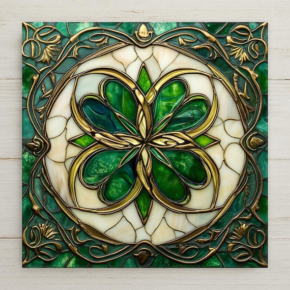 Celtic Shamrock Ceramic Tile Art: Irish Knot St. Patrick's Day Decor