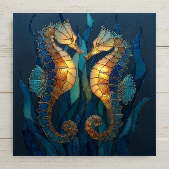 Seahorse Wall Art Ceramic Tile Coastal Bathroom Gift Jewel Teal Decor Beach House Art Ocean Gift Tile