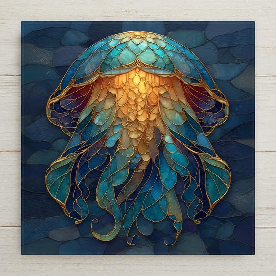 Moon Jellyfish Wall Art Ceramic Tile Ocean Dreamer Gift Teal Aqua Decor Coastal Bathroom Art Sea Gift Tile