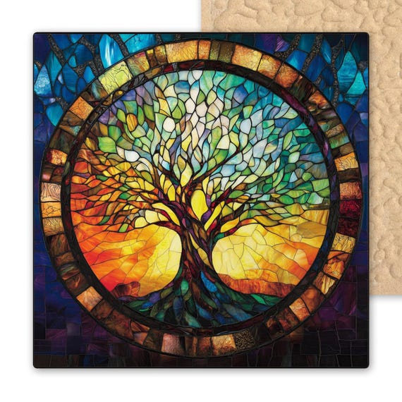 Tree of Life Ceramic Tile Art – William Morris Art Nouveau Decor – Stained Glass Mosaic Look Wall Tile – Spiritual Nature Symbol Gift
