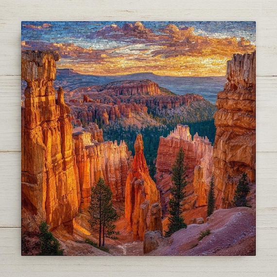 Bryce Canyon Ceramic Tile Wall Art - Utah Hoodoos Stained Glass Style National Park Desert Landscape Home Decor