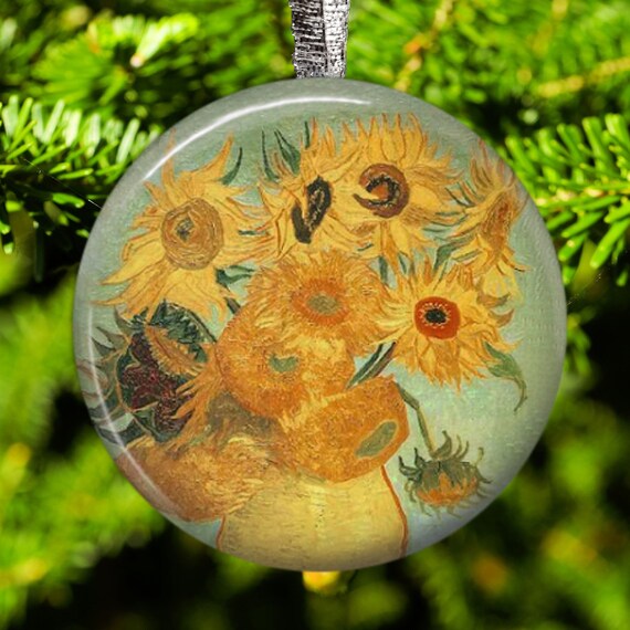 Vincent Van Gogh Sunflowers Ornament or Magnet - Holiday Tree Decoration or Fridge Art - Classic Fine Art Christmas Gift for Art Lovers