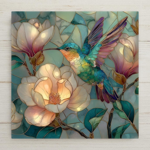 Hummingbird Wall Art Ceramic Tile Nature Lover Gift Garden Decor Bird Lover Gift Magnolia Floral Bird Tile