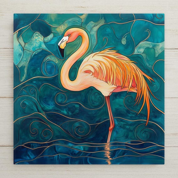 Flamingo Wall Art Ceramic Tile Bathroom Decor Flamingo Lover Gift Tropical Bird Art Coastal Home Gift Tile