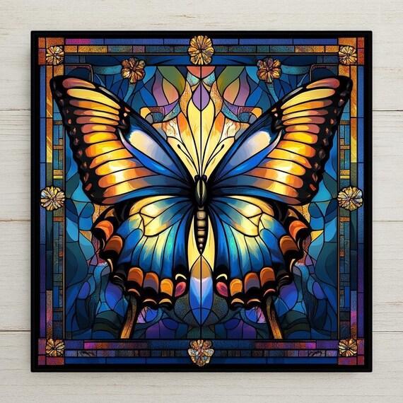Art Nouveau Butterfly Ceramic Tile: Vibrant Fantasy Wall Decor