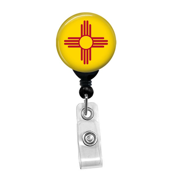 New Mexico State Flag Badge Reel – Zia Sun Symbol ID Clip – Retractable Reel for Nurses, Teachers, Staff – NM Pride Gift Idea
