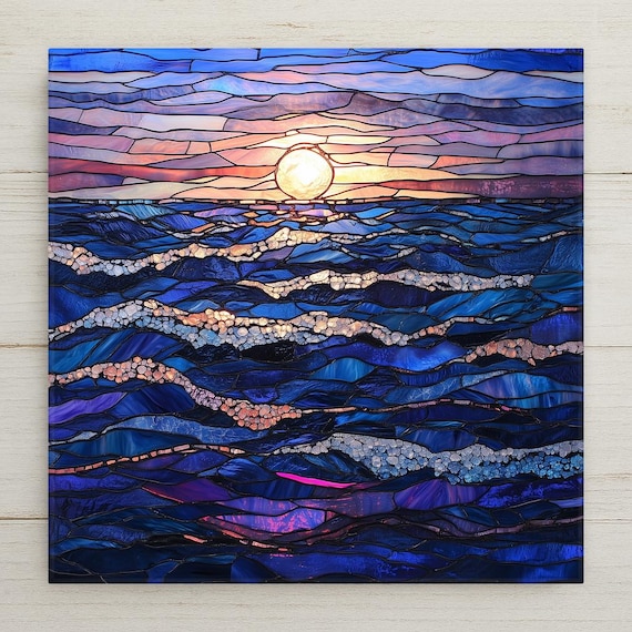 Ocean Waves Wall Art Ceramic Tile Coastal Gift Dawn Seascape Decor Beach House Art Ocean Lover Gift Sunrise Tile