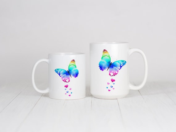 Butterfly Mug, Butterfly Coffee Mug, Butterfly Cup, Butterfly Coffee Cup, Watercolor Butterfly, Butterfly Lover, Rainbow LGBTQ