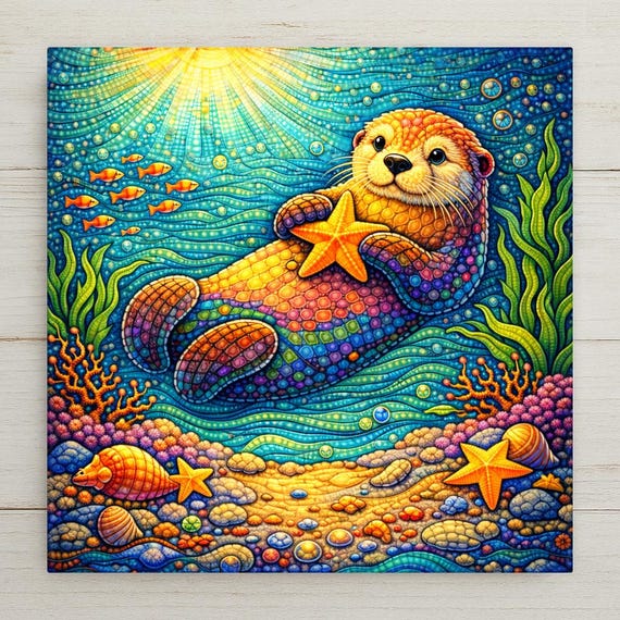 Whimsical Sea Otter Nursery Wall Decor Ceramic Tile – Baby Shower Gift, Ocean Animal Wall Art, Coastal Nursery Home Decor