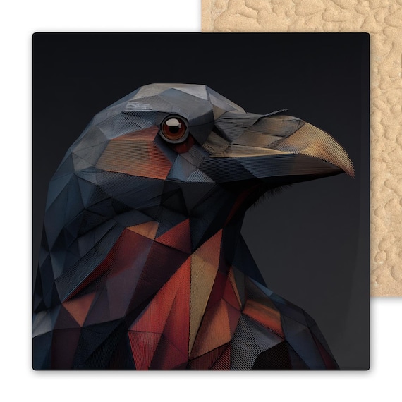 Geometric Raven Crow Wall Art Ceramic Tile Stained Glass Style Dark Bird Decor Gothic Animal Artwork Unique Gift for Raven Lovers Modern