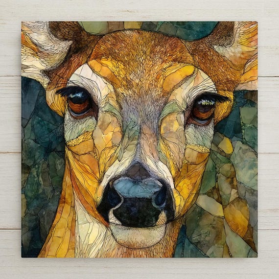 Deer Ceramic Tile Wall Decor – Woodland Wildlife Art, Rustic Cabin Home Decor, Nature-Inspired Lodge Accent
