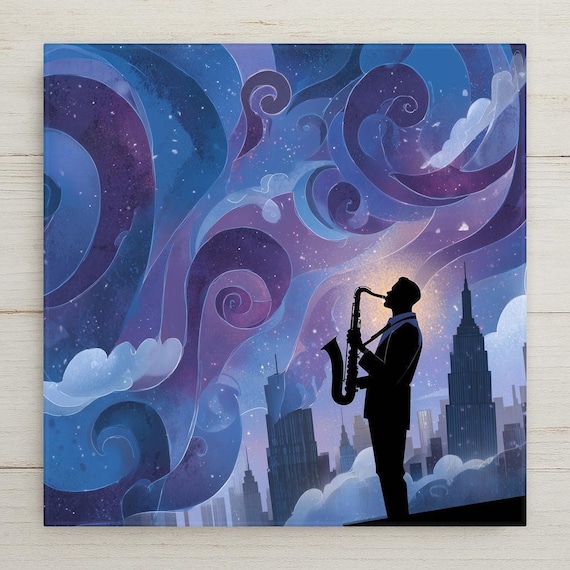 Jazz Saxophone Wall Art Ceramic Tile Music Lover Gift Saxophone Decor Musician Gift Night Sky Music Tile