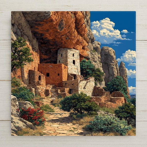 Mesa Verde Wall Art Ceramic Tile Colorado Gift National Park Cliff Palace Decor Ancient Pueblo Art Place Identity History Gift